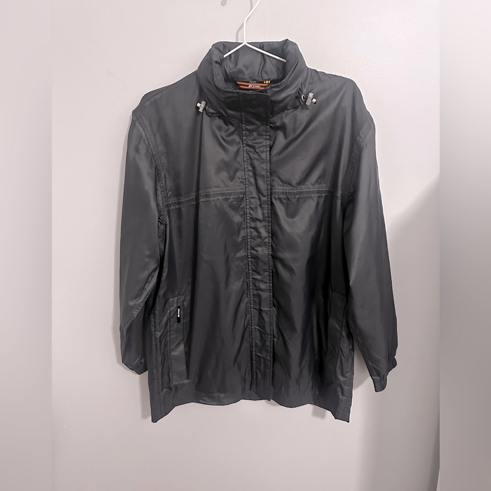 K Way Jacket Mens Medium Black 2000 Waterproof Stowaway Hood Outdoor